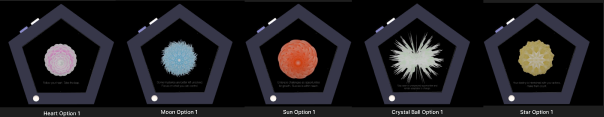 Option 1 visual responses for Heart, Moon, Sun, Crystal Ball, and Star elements