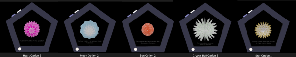 Option 2 visual responses for Heart, Moon, Sun, Crystal Ball, and Star elements